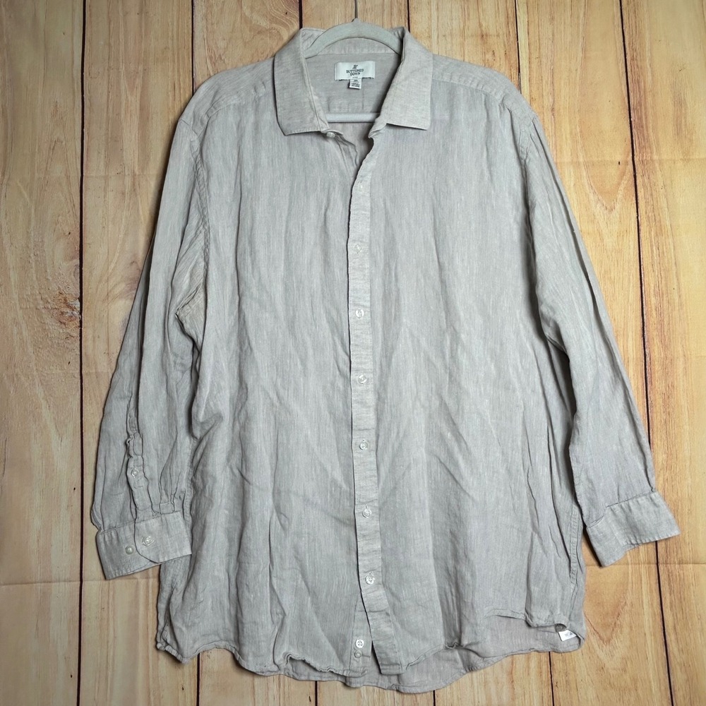 Buttoned Down Button Up Shirt Mens 3XL Gray‎ Linen Blend Fitted Coastal Luxury